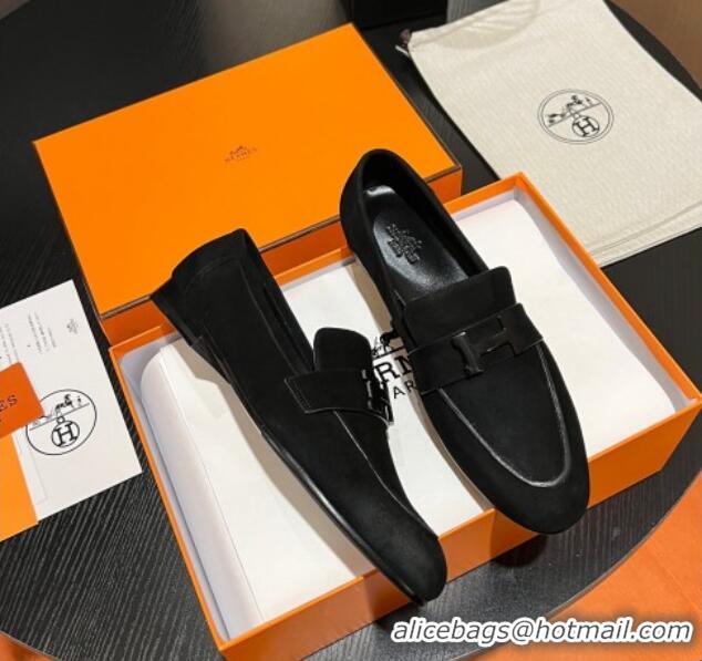 Most Popular Hermes Paris Loafers in Suede Black 215035