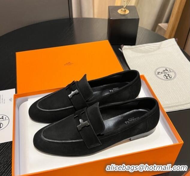 Most Popular Hermes Paris Loafers in Suede Black 215035