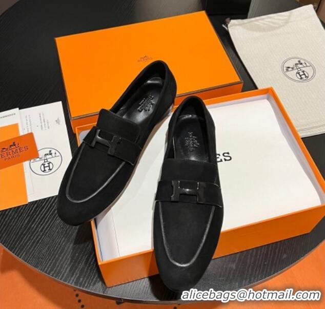 Most Popular Hermes Paris Loafers in Suede Black 215035