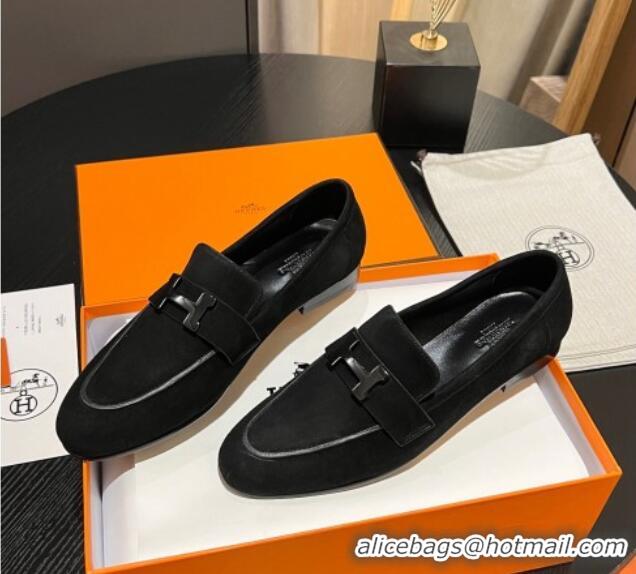 Most Popular Hermes Paris Loafers in Suede Black 215035