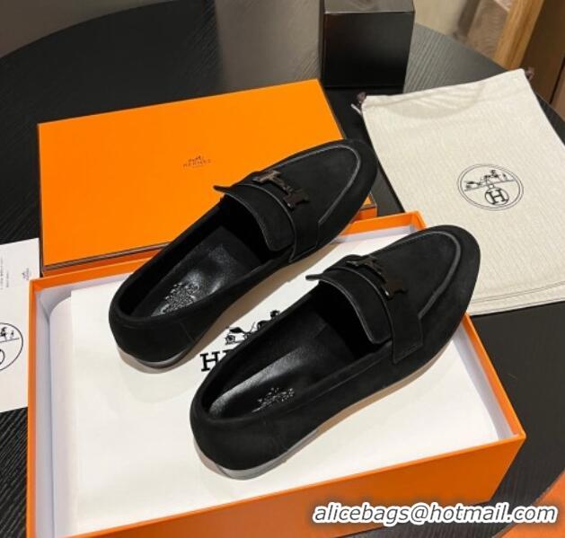 Most Popular Hermes Paris Loafers in Suede Black 215035