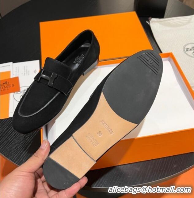 Most Popular Hermes Paris Loafers in Suede Black 215035