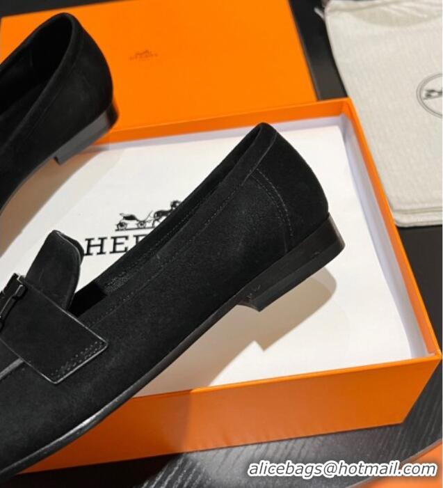 Most Popular Hermes Paris Loafers in Suede Black 215035