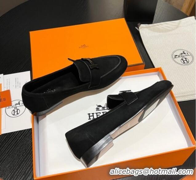 Most Popular Hermes Paris Loafers in Suede Black 215035