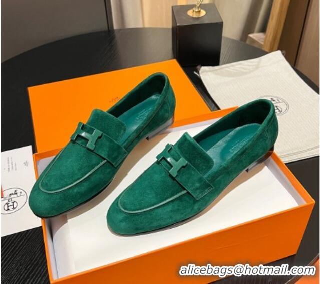 Cheap Price Hermes Paris Loafers in Suede Green 215036