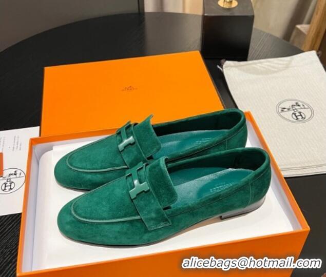 Cheap Price Hermes Paris Loafers in Suede Green 215036