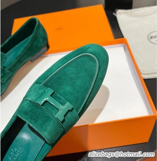 Cheap Price Hermes Paris Loafers in Suede Green 215036