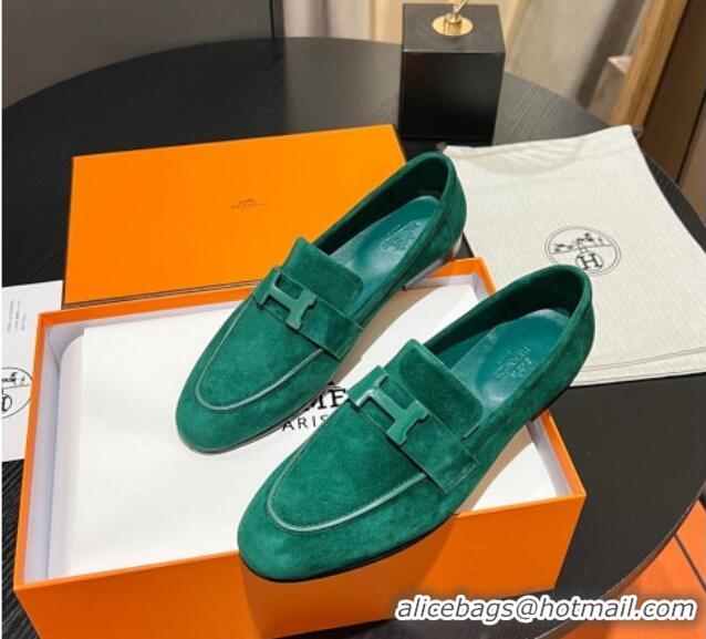 Cheap Price Hermes Paris Loafers in Suede Green 215036