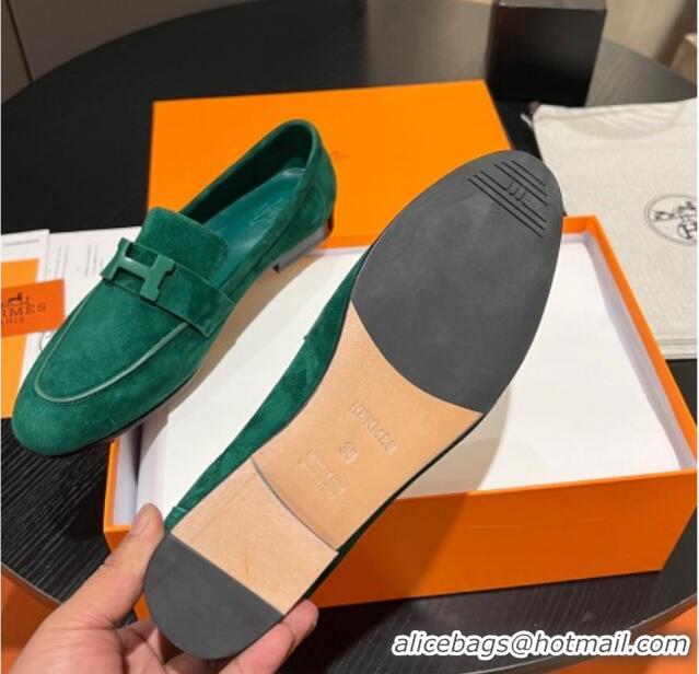 Cheap Price Hermes Paris Loafers in Suede Green 215036