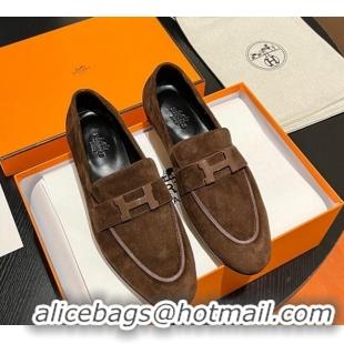 Durable Hermes Paris Loafers in Suede Brown 215037