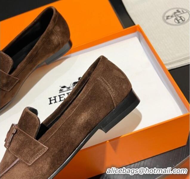 Durable Hermes Paris Loafers in Suede Brown 215037