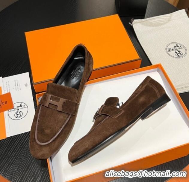 Durable Hermes Paris Loafers in Suede Brown 215037