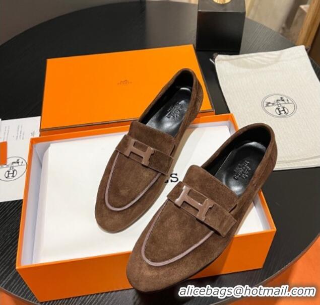 Durable Hermes Paris Loafers in Suede Brown 215037