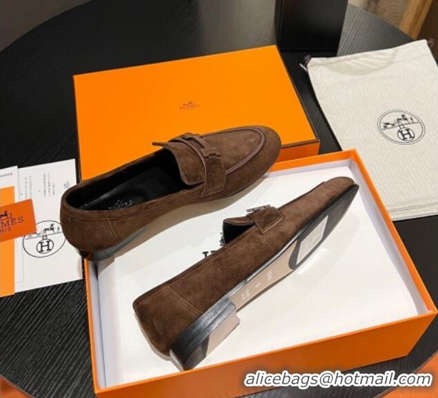 Durable Hermes Paris Loafers in Suede Brown 215037