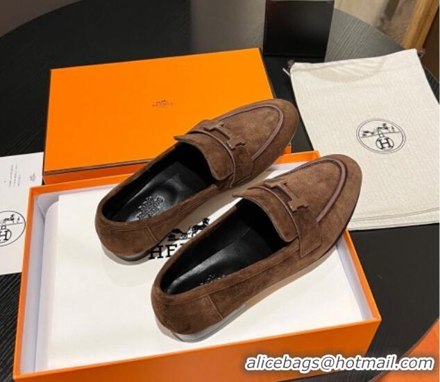 Durable Hermes Paris Loafers in Suede Brown 215037