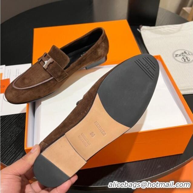 Durable Hermes Paris Loafers in Suede Brown 215037