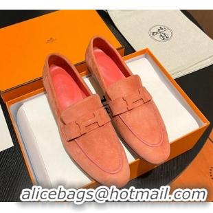 Hot Style Hermes Paris Loafers in Suede Peachy Pink 215038