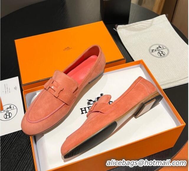 Hot Style Hermes Paris Loafers in Suede Peachy Pink 215038