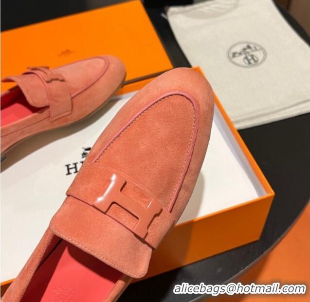 Hot Style Hermes Paris Loafers in Suede Peachy Pink 215038