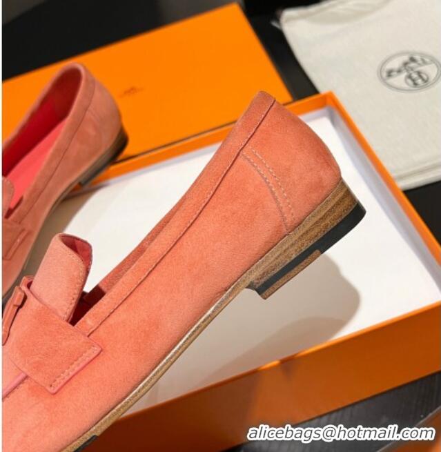 Hot Style Hermes Paris Loafers in Suede Peachy Pink 215038