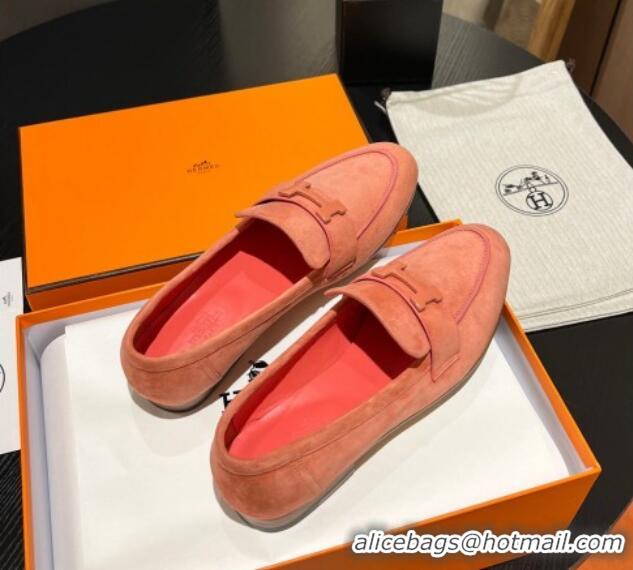 Hot Style Hermes Paris Loafers in Suede Peachy Pink 215038