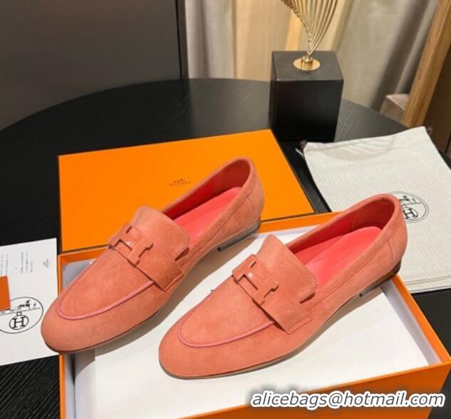 Hot Style Hermes Paris Loafers in Suede Peachy Pink 215038