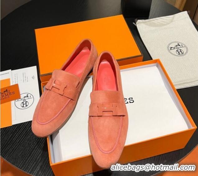 Hot Style Hermes Paris Loafers in Suede Peachy Pink 215038