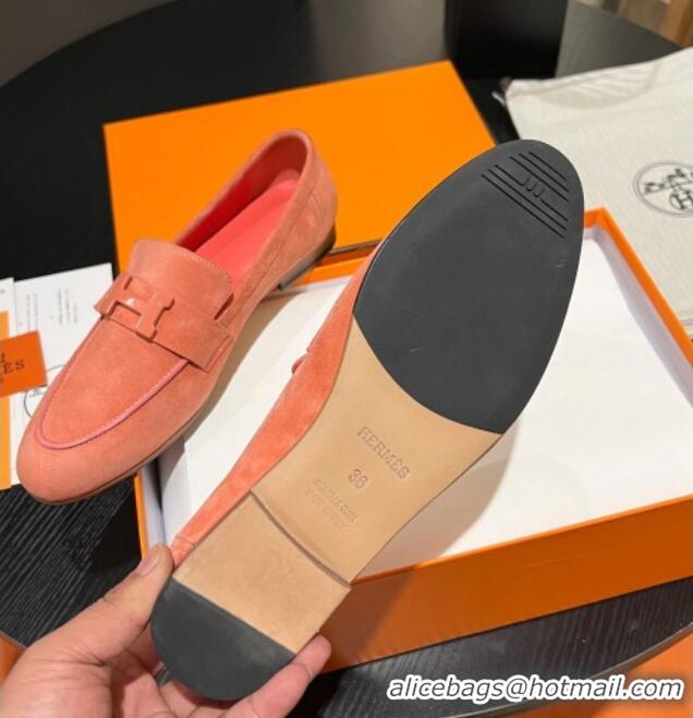 Hot Style Hermes Paris Loafers in Suede Peachy Pink 215038