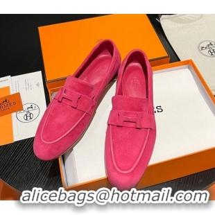 Big Discount Hermes Paris Loafers in Suede Dark Pink 215039