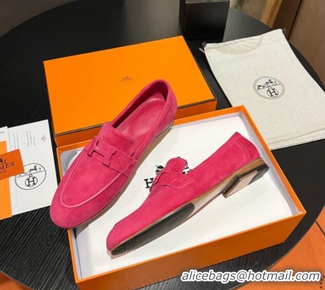 Big Discount Hermes Paris Loafers in Suede Dark Pink 215039