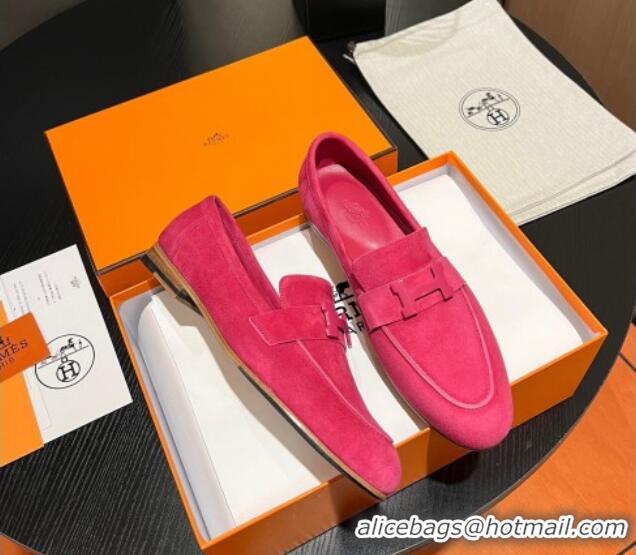 Big Discount Hermes Paris Loafers in Suede Dark Pink 215039