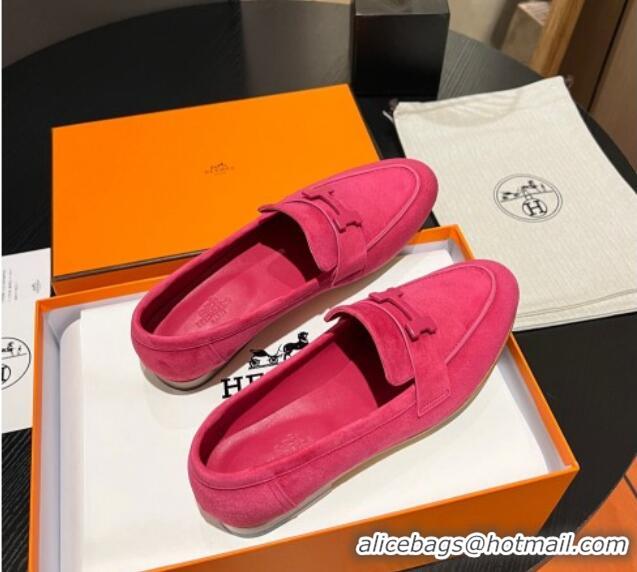 Big Discount Hermes Paris Loafers in Suede Dark Pink 215039