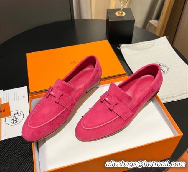 Big Discount Hermes Paris Loafers in Suede Dark Pink 215039