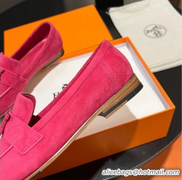 Big Discount Hermes Paris Loafers in Suede Dark Pink 215039