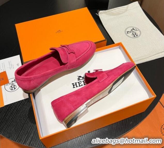 Big Discount Hermes Paris Loafers in Suede Dark Pink 215039