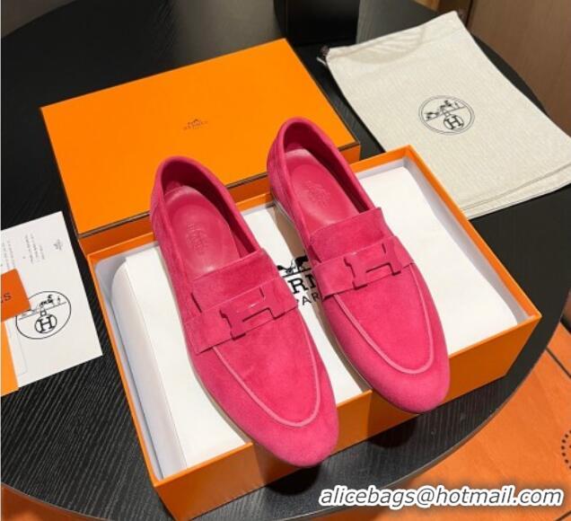 Big Discount Hermes Paris Loafers in Suede Dark Pink 215039