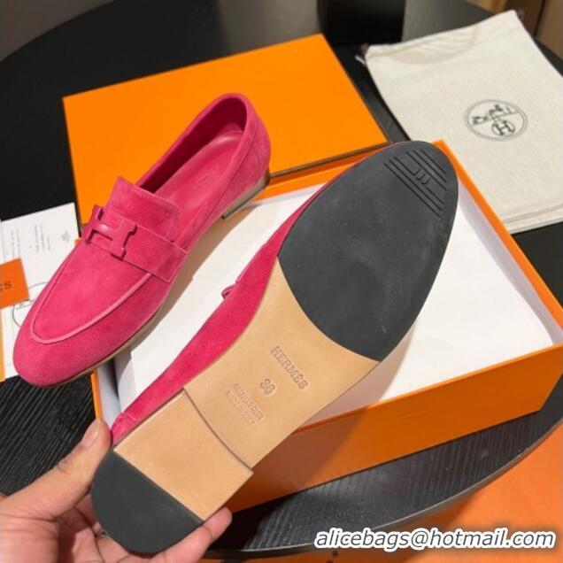 Big Discount Hermes Paris Loafers in Suede Dark Pink 215039