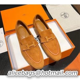 Stylish Hermes Paris Loafers in Suede Yellow 215040