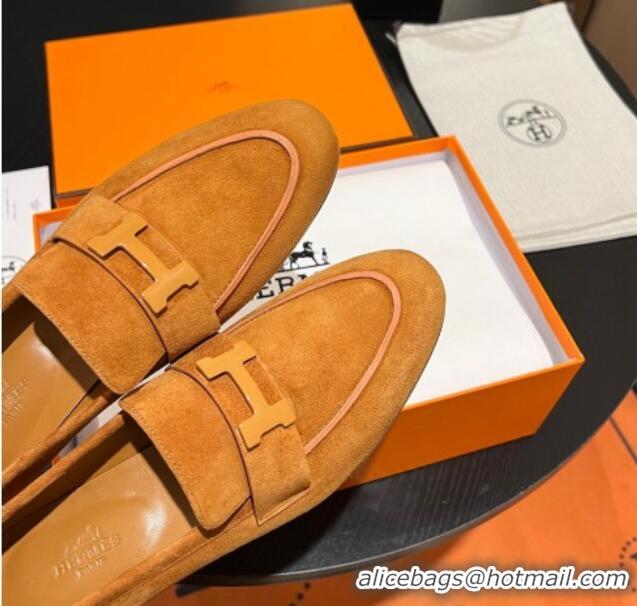 Stylish Hermes Paris Loafers in Suede Yellow 215040