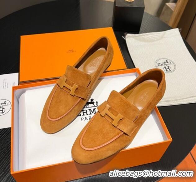 Stylish Hermes Paris Loafers in Suede Yellow 215040