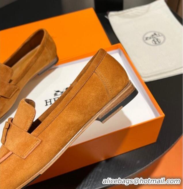 Stylish Hermes Paris Loafers in Suede Yellow 215040