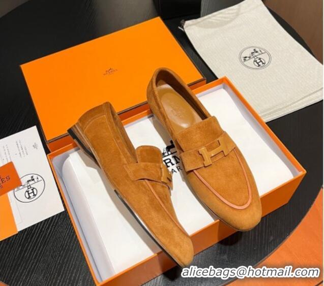 Stylish Hermes Paris Loafers in Suede Yellow 215040