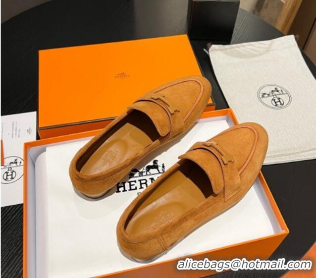 Stylish Hermes Paris Loafers in Suede Yellow 215040