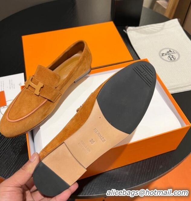 Stylish Hermes Paris Loafers in Suede Yellow 215040