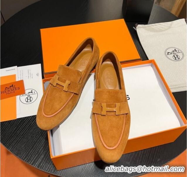 Stylish Hermes Paris Loafers in Suede Yellow 215040