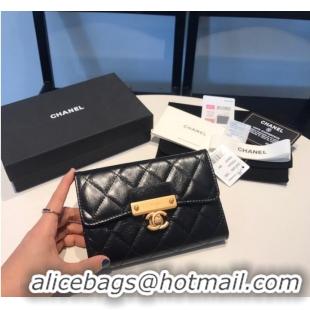 Top Quality Chanel LONG FLAP WALLET Aged Calfskin & Gold-Tone Metal 81816 Black