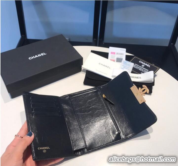 Top Quality Chanel LONG FLAP WALLET Aged Calfskin & Gold-Tone Metal 81816 Black