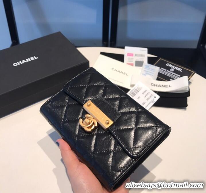 Top Quality Chanel LONG FLAP WALLET Aged Calfskin & Gold-Tone Metal 81816 Black