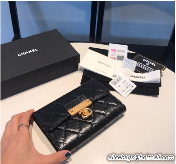 Top Quality Chanel LONG FLAP WALLET Aged Calfskin & Gold-Tone Metal 81816 Black