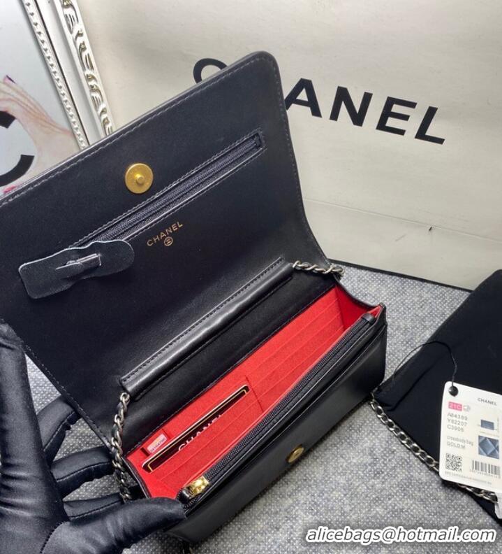 Top Quality Chanel LONG FLAP WALLET Aged Calfskin & Gold-Tone Metal 81816 Black